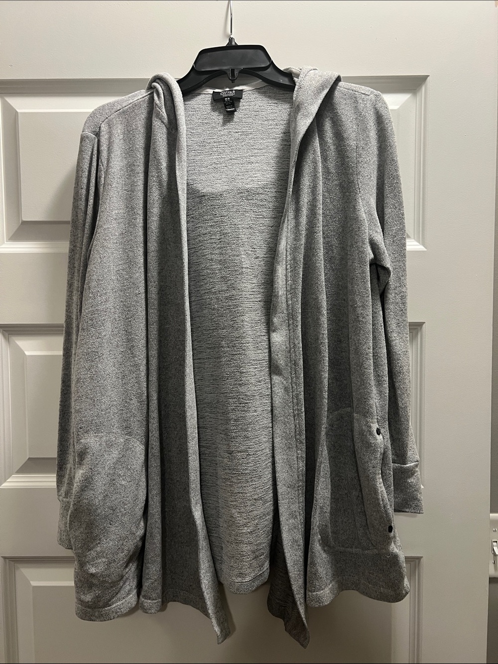 Comfy Light Gray Hooded Open-Front Cardigan